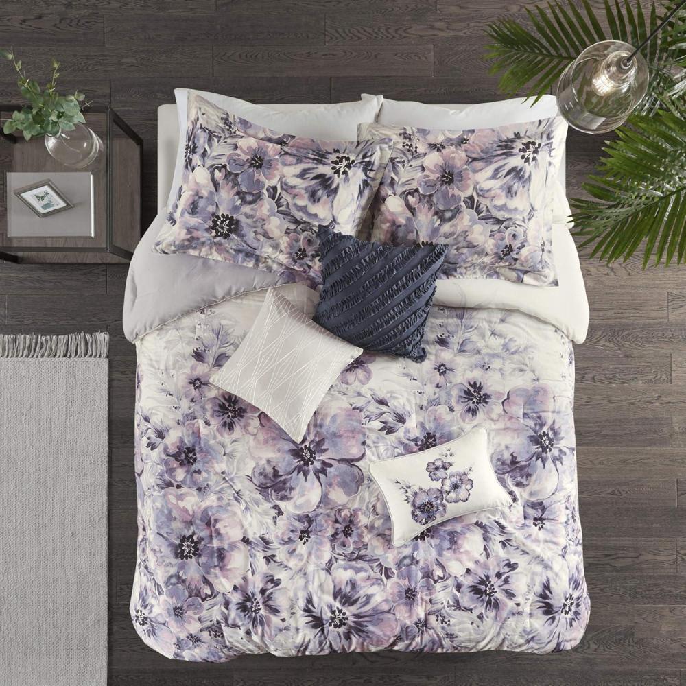 imageMadison Park 100 Cotton Comforter Set Feminine Design Colorful Floral Print All Season Down Alternative Bedding Layer and Matching Shams California King 104 in x 92 in Mariana Multi 7 PiecePurple