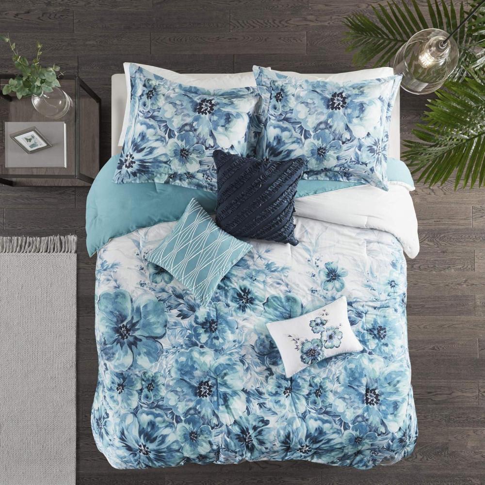 imageMadison Park 100 Cotton Comforter Set Feminine Design Colorful Floral Print All Season Down Alternative Bedding Layer and Matching Shams California King 104 in x 92 in Mariana Multi 7 PieceTeal