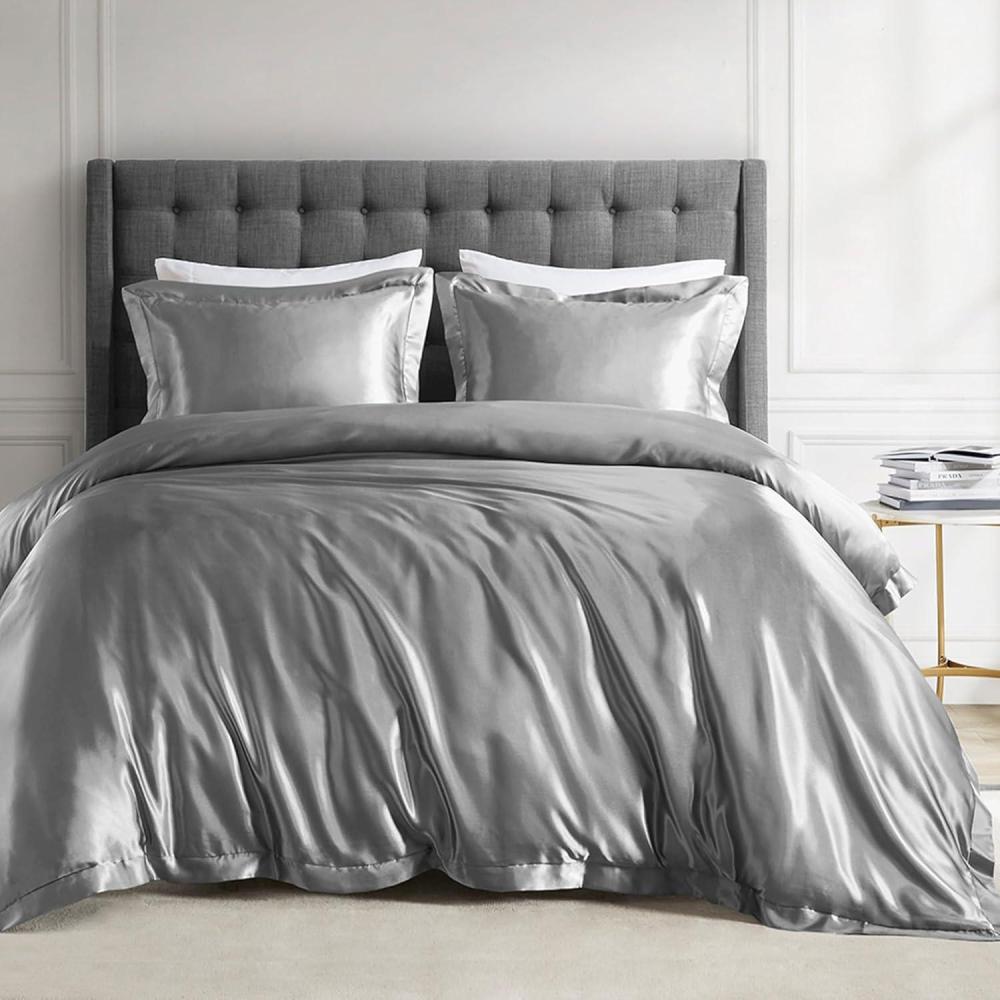 imageMadison Park Queen Satin Comforter Set Luxuriously Smooth on Hair amp Skin Lustrous Silky Comforters Queen Size All Season Satin Luxury Bedding Set Queen Shams FullQueen Grey 4 PieceGrey