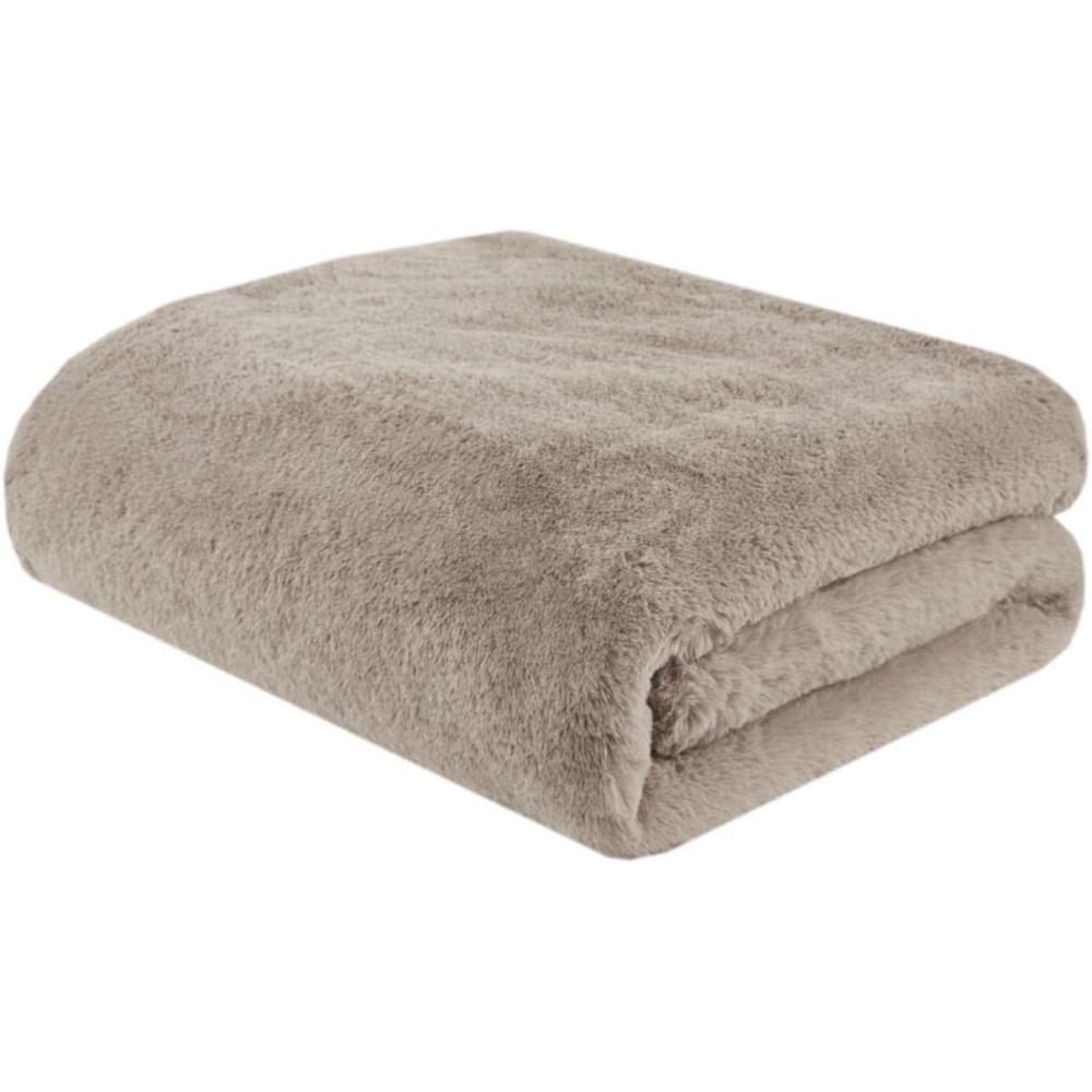 imageMadison Park Reversible Faux Fur Throw Blanket for Winter Premium Warm Fuzzy Cover Luxuriously Soft Velvet Texture Reverse Cozy for Lounging on Couch Sofa Ideal for Home Office 50x60 GreyTan