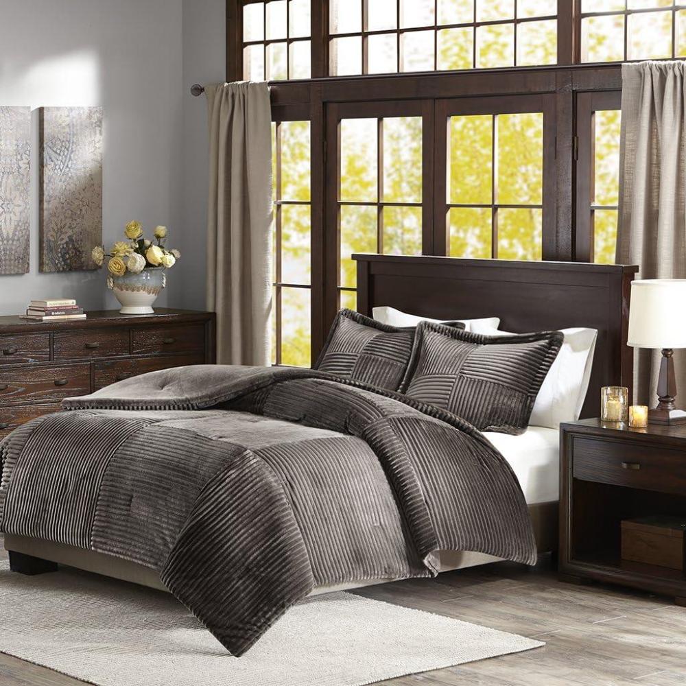imagePremier Comfort Madison Park Parker Corduroy Ultra Soft Luxury Premium Plush Comforter Mini Bedding Set FullQueen GreyGray