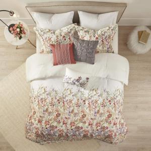 Madison Park 100% Cotton Comforter Set – Feminine Design Colorful Floral Print, All Season Down Alternative Bedding Layer and Matching Shams, California King (104 in x 92 in), Mariana, Multi 7 Piece(Multicolor)