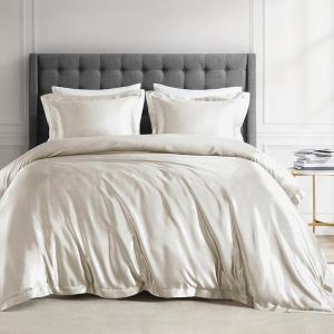 Madison Park Queen Satin Comforter Set Luxuriously Smooth on Hair & Skin, Lustrous, Silky Comforters Queen Size All Season Satin Luxury Bedding Set Queen, Shams, Full/Queen, Grey 4 Piece(Ivory)