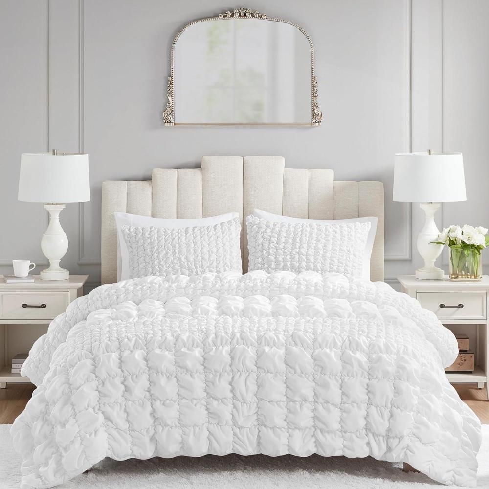 imageMadison Park King Comforter Set Ruched King Bedding Set Elastic Embroidery Comforters Queen Size All Season Microfiber King Size Comforters Matching Shams Evelyn KingCal King Grey 3 PieceWhite