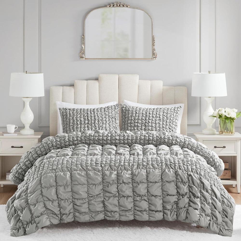 imageMadison Park King Comforter Set Ruched King Bedding Set Elastic Embroidery Comforters Queen Size All Season Microfiber King Size Comforters Matching Shams Evelyn KingCal King Grey 3 PieceGrey