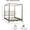 Madison Park Baylor Headboard, Footboard, Canopy Bed Frame with 5 Wood Slats – Upholstered Headboard, Post with Gold Accent, Bedroom Furniture, Box Spring Needed, Easy Assembly, Brown, Queen