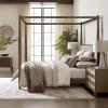 Madison Park Baylor Headboard, Footboard, Canopy Bed Frame with 5 Wood Slats – Upholstered Headboard, Post with Gold Accent, Bedroom Furniture, Box Spring Needed, Easy Assembly, Brown, Queen