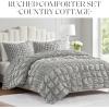 Madison Park King Comforter Set Ruched King Bedding Set, Elastic Embroidery Comforters Queen Size, All Season, Microfiber King Size Comforters, Matching Shams, Evelyn, King/Cal King, Grey 3 Piece(Grey)