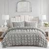 Madison Park King Comforter Set Ruched King Bedding Set, Elastic Embroidery Comforters Queen Size, All Season, Microfiber King Size Comforters, Matching Shams, Evelyn, King/Cal King, Grey 3 Piece(Grey)