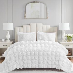 Madison Park King Comforter Set Ruched King Bedding Set, Elastic Embroidery Comforters Queen Size, All Season, Microfiber King Size Comforters, Matching Shams, Evelyn, King/Cal King, Grey 3 Piece(White)