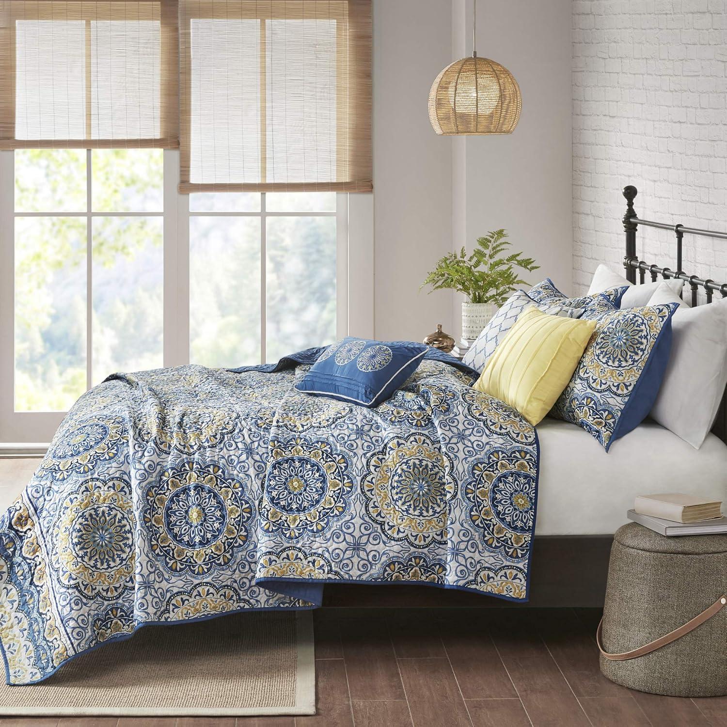 imageMadison Park Tangiers Quilt Modern Classic Design All Season Breathable Coverlet Lightweight Bedding Set Matching Shams Decorative Pillow FullQueen90x90 Circle Orange 6 PieceCircle Blue