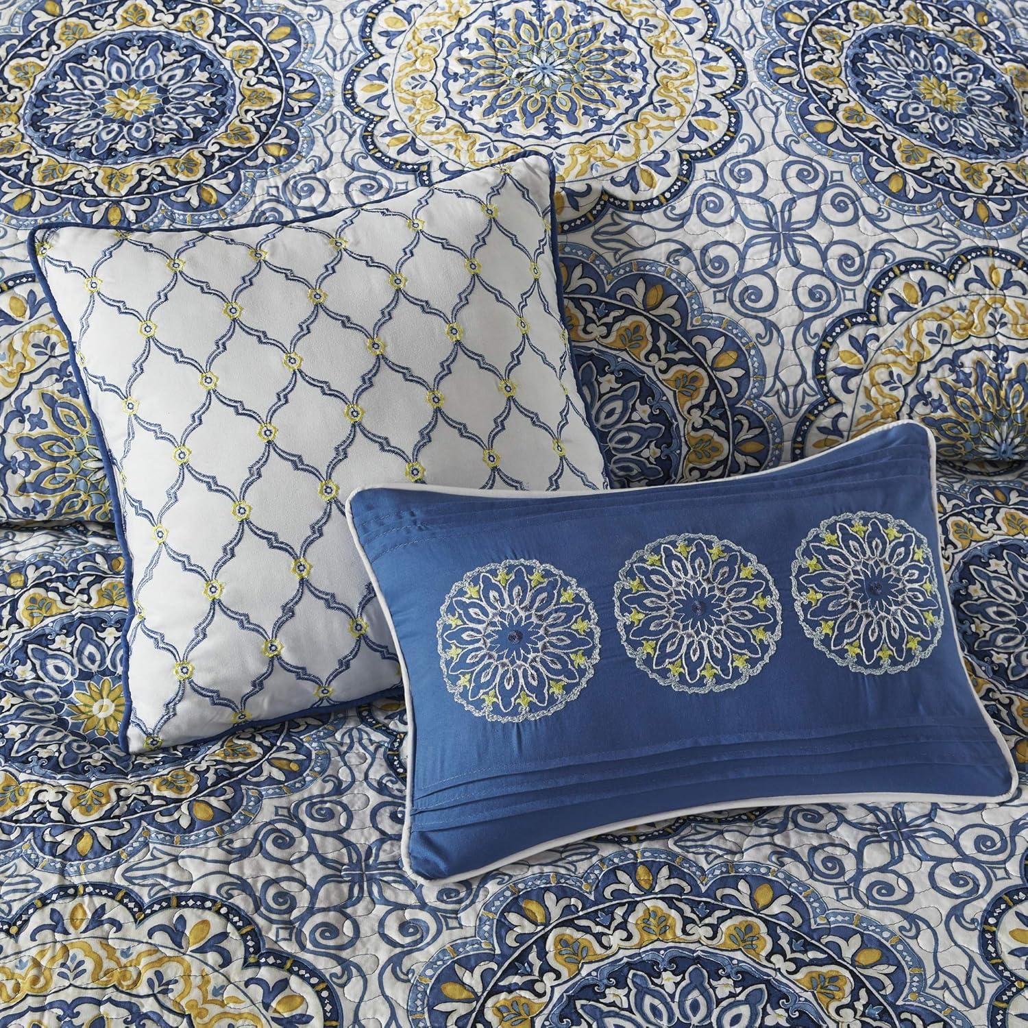imageMadison Park Tangiers Quilt Modern Classic Design All Season Breathable Coverlet Lightweight Bedding Set Matching Shams Decorative Pillow FullQueen90x90 Circle Orange 6 PieceCircle Blue