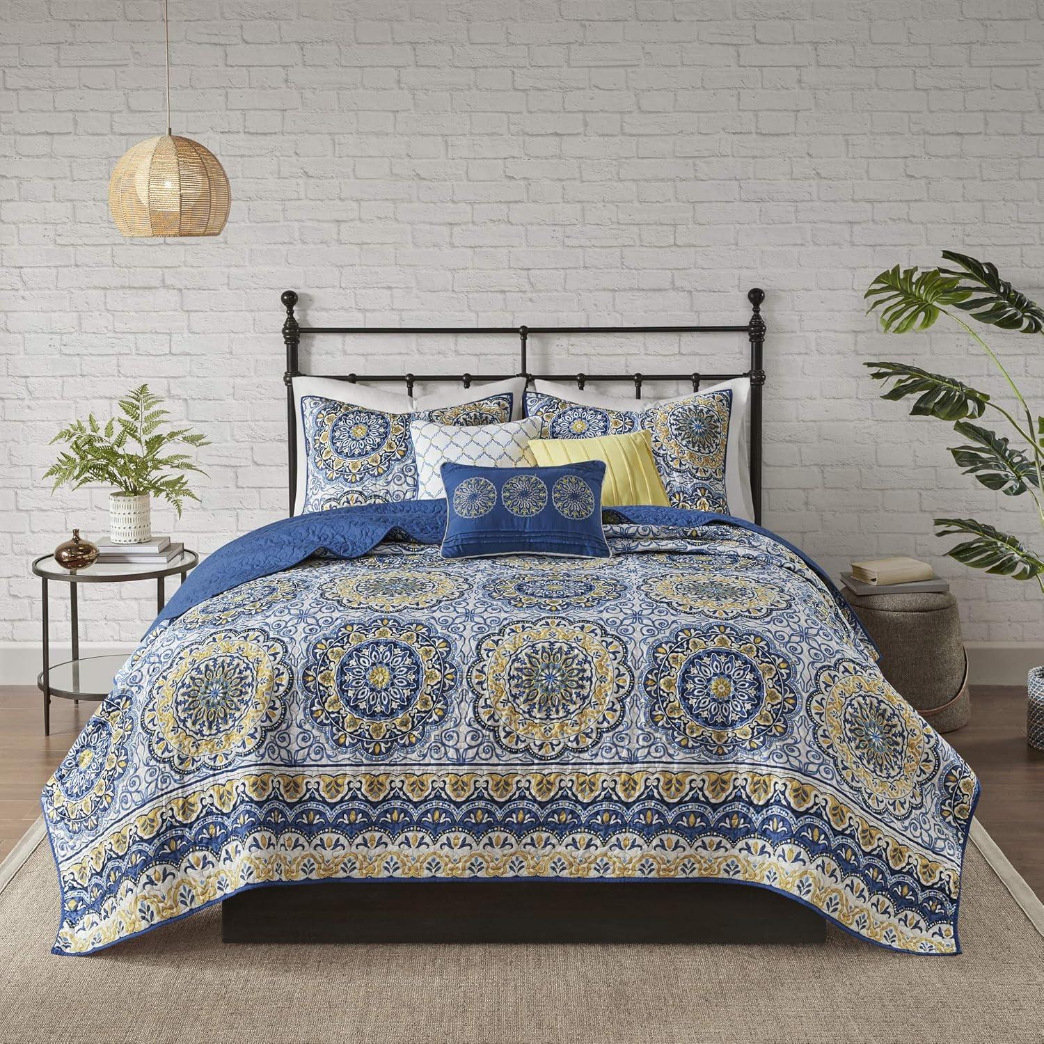 imageMadison Park Tangiers Quilt Modern Classic Design All Season Breathable Coverlet Lightweight Bedding Set Matching Shams Decorative Pillow FullQueen90x90 Circle Orange 6 PieceCircle Blue