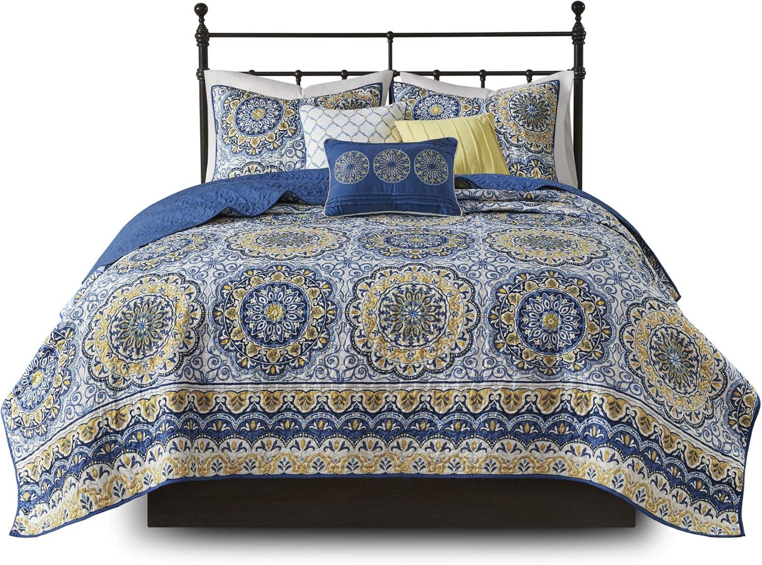 imageMadison Park Tangiers Quilt Modern Classic Design All Season Breathable Coverlet Lightweight Bedding Set Matching Shams Decorative Pillow FullQueen90x90 Circle Orange 6 PieceCircle Blue