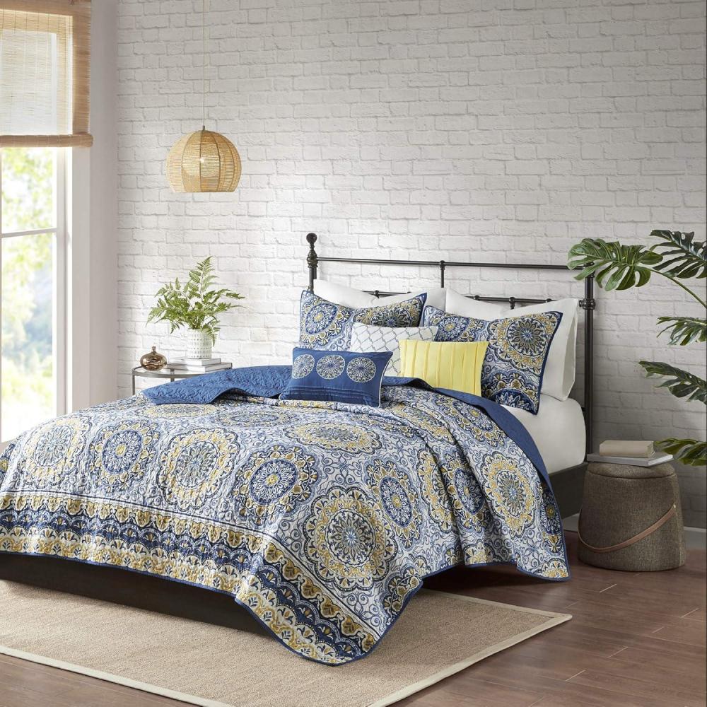 imageMadison Park Tangiers Quilt Modern Classic Design All Season Breathable Coverlet Lightweight Bedding Set Matching Shams Decorative Pillow FullQueen90x90 Circle Orange 6 PieceCircle Blue