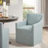 Madison Park Dining Chair with Hidden Casters, 20″ Thick Seat Foam Cushion, Upholstered, Padded, Modern Farmhouse Dining Chair, Fully Assembled, Charlotte, 34″ H, Blue(Blue)