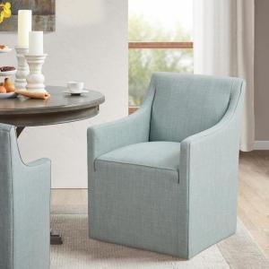 Madison Park Dining Chair with Hidden Casters, 20″ Thick Seat Foam Cushion, Upholstered, Padded, Modern Farmhouse Dining Chair, Fully Assembled, Charlotte, 34″ H, Blue(Blue)