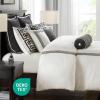 Madison Park Queen Comforter Set Hotel Style Embroidered, Oversized Comforters Queen Size Bed, All Season Down Alternative Overfilled Queen Size Comforter, Jarvis, Queen Black/White 8 Piece(Black/White)