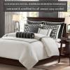 Madison Park Queen Comforter Set Hotel Style Embroidered, Oversized Comforters Queen Size Bed, All Season Down Alternative Overfilled Queen Size Comforter, Jarvis, Queen Black/White 8 Piece(Black/White)
