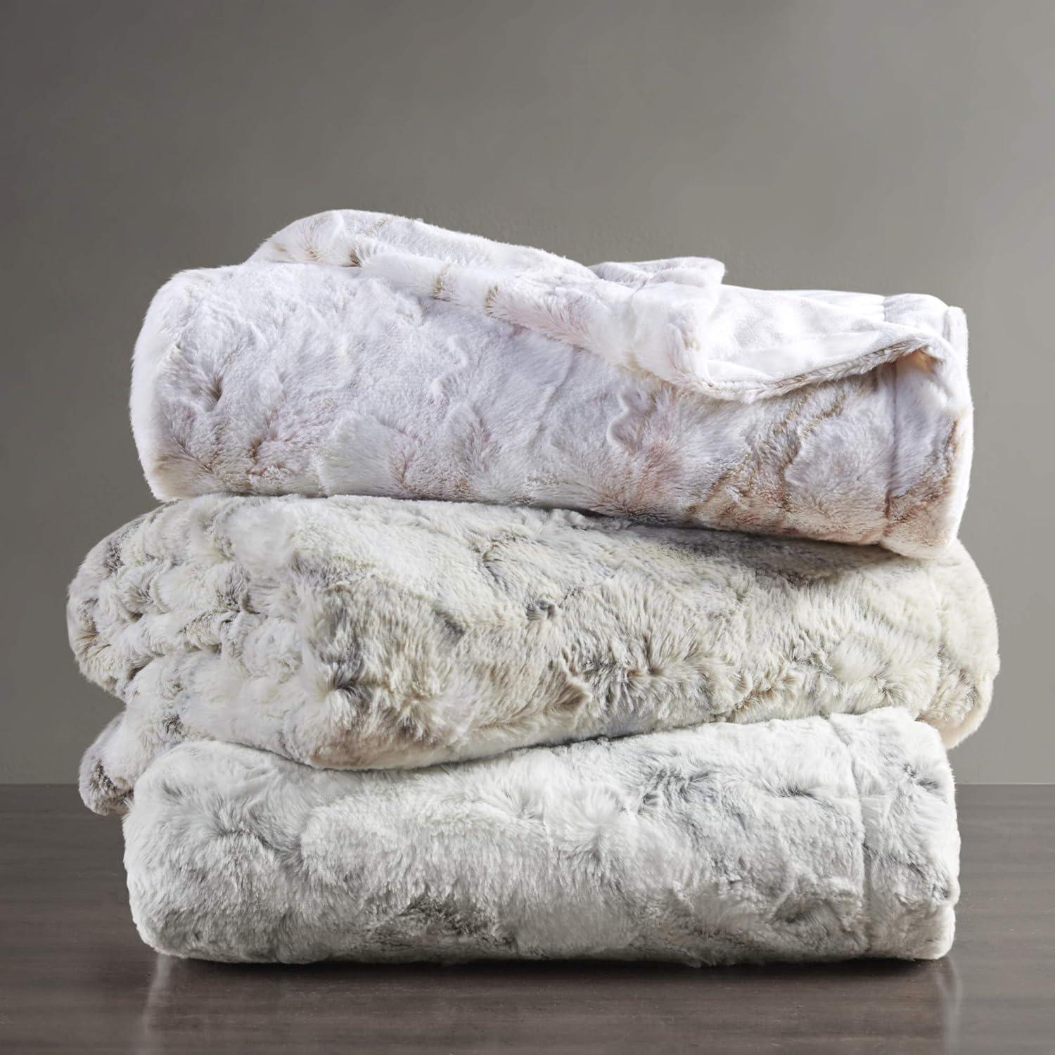 imageMadison Park Sachi Soft Plush Luxury Oversized Faux Fur Throw Marble Design Modern Cold Weather Blanket for Bed Sofa Couch Blush 60x70 MP506877