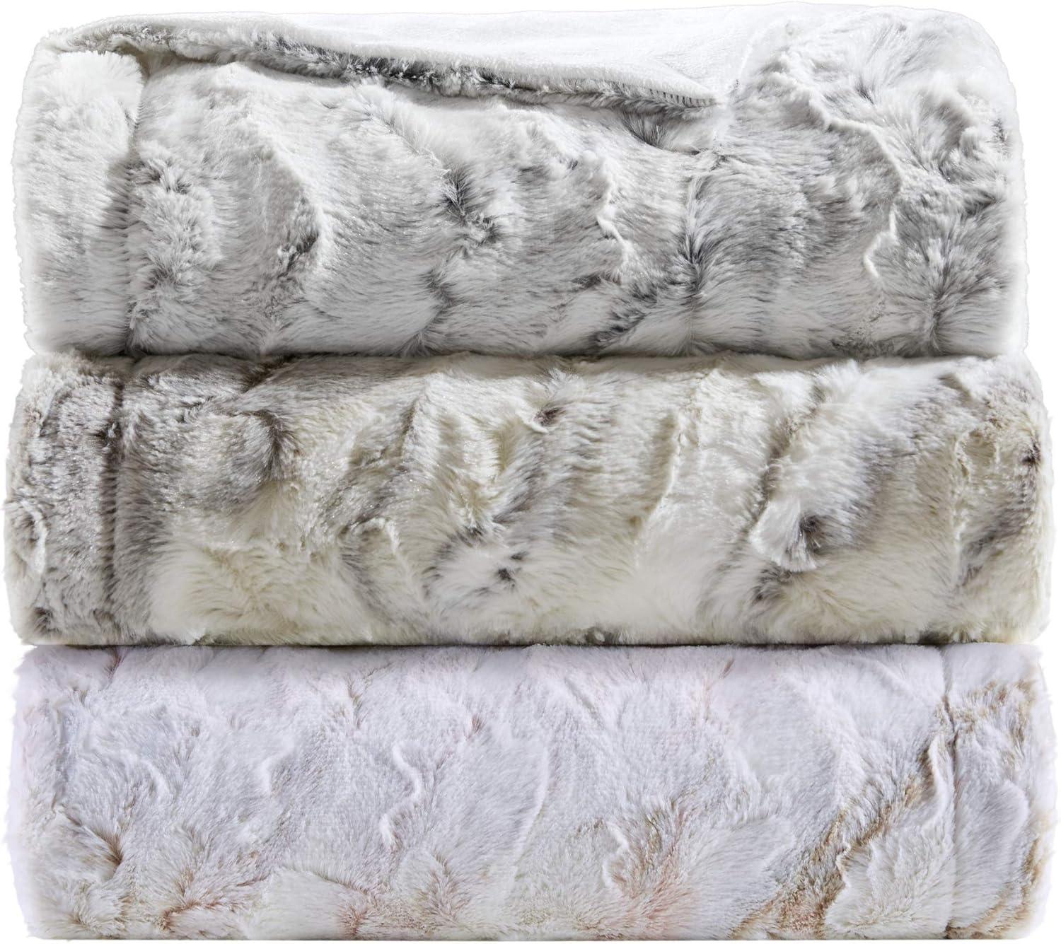 imageMadison Park Sachi Soft Plush Luxury Oversized Faux Fur Throw Marble Design Modern Cold Weather Blanket for Bed Sofa Couch Blush 60x70 MP506877