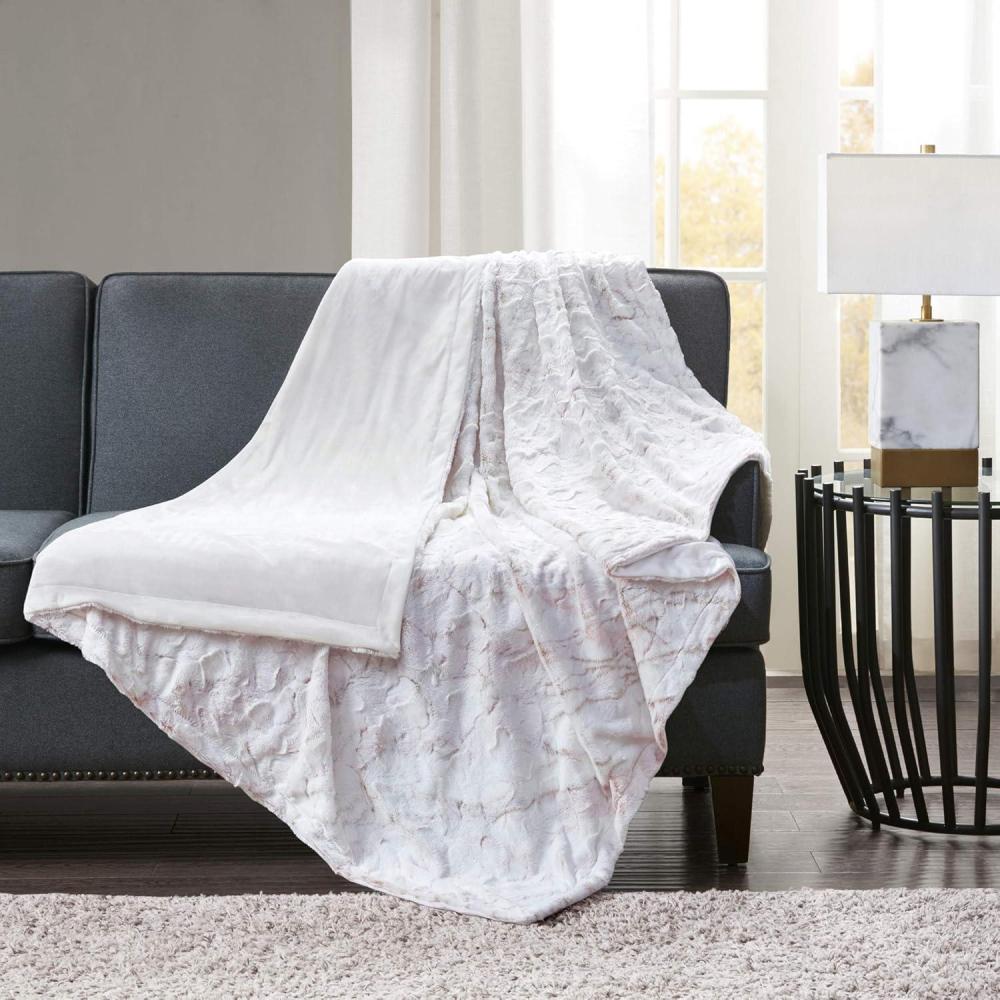 imageMadison Park Sachi Soft Plush Luxury Oversized Faux Fur Throw Marble Design Modern Cold Weather Blanket for Bed Sofa Couch Blush 60x70 MP506877