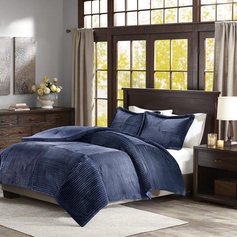 imagePremier Comfort Madison Park Parker Corduroy Ultra Soft Luxury Premium Plush Comforter Mini Bedding Set FullQueen Navy
