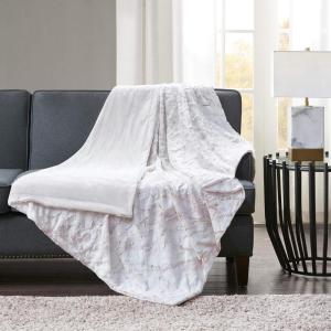 Madison Park Sachi Soft Plush Luxury Oversized Faux Fur Throw Marble Design Modern Cold Weather Blanket for Bed, Sofa Couch, Blush, 60×70″ (MP50-6877)