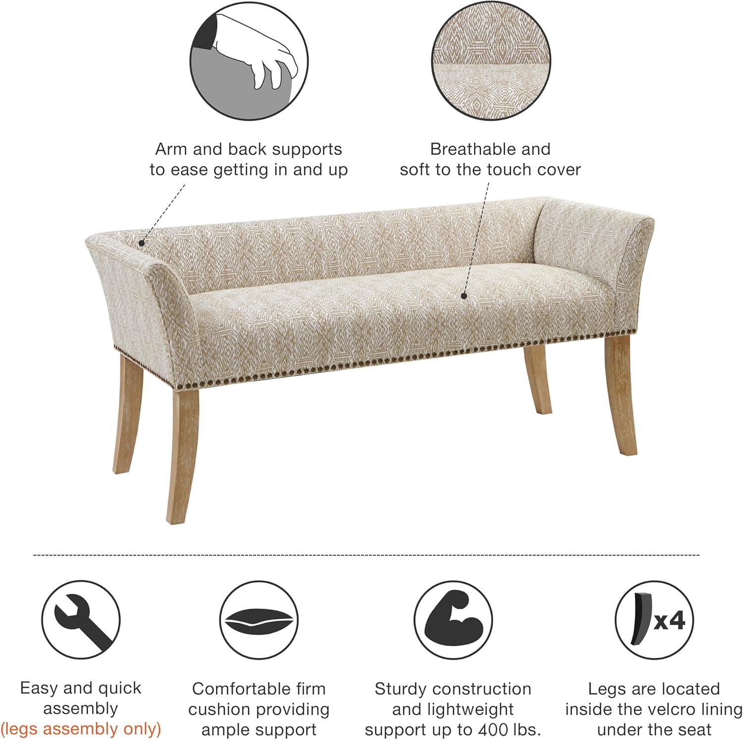 imageMadison Park Accent Bench for Living Room Upholstered with Nailhead Trim amp Padded Seat Entryway Bench Small End of Bed Bench with Back 495 W x 1925 D x 23 H Light BlueTaupe Multi