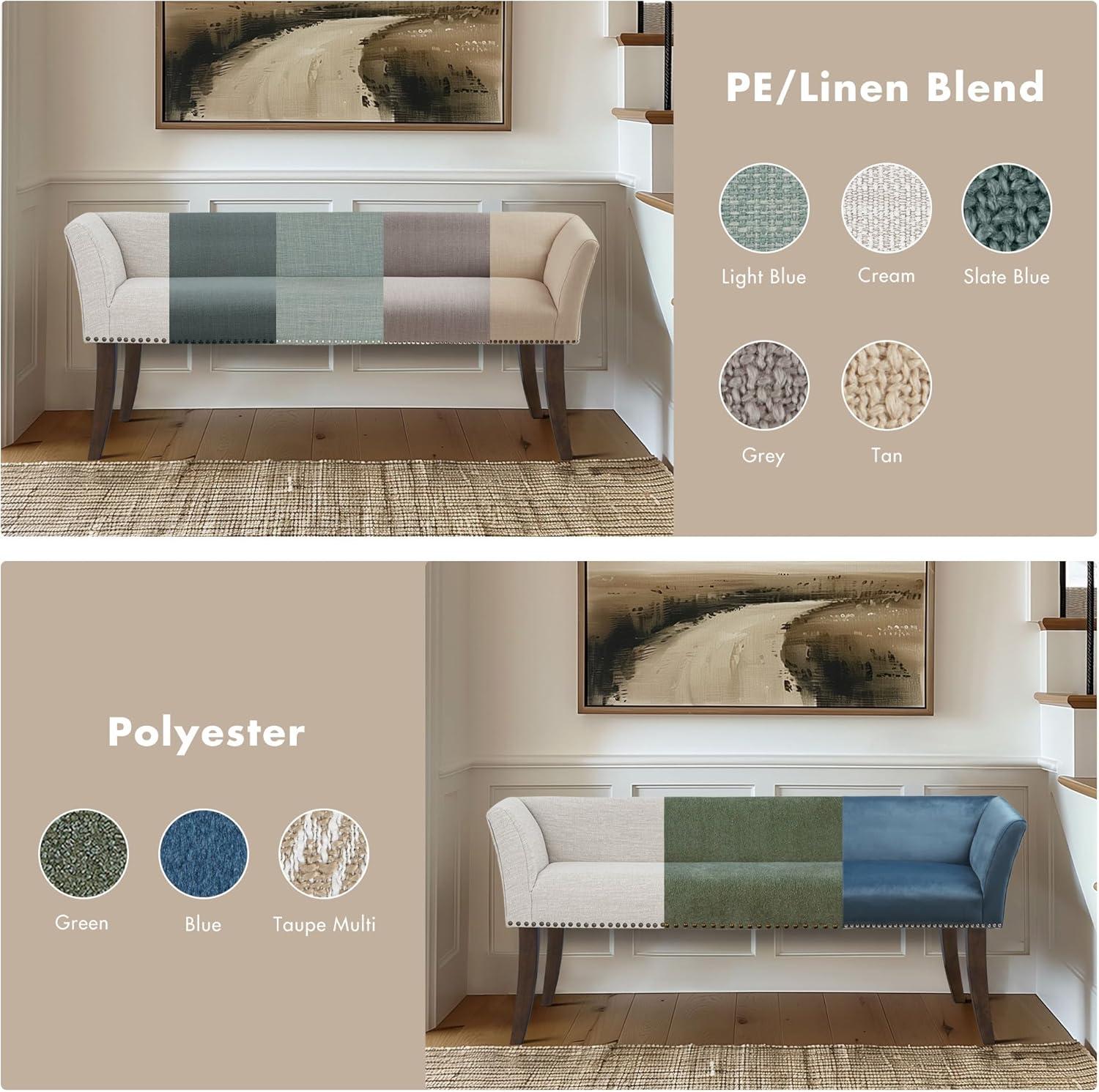 imageMadison Park Accent Bench for Living Room Upholstered with Nailhead Trim amp Padded Seat Entryway Bench Small End of Bed Bench with Back 495 W x 1925 D x 23 H Light BlueTan
