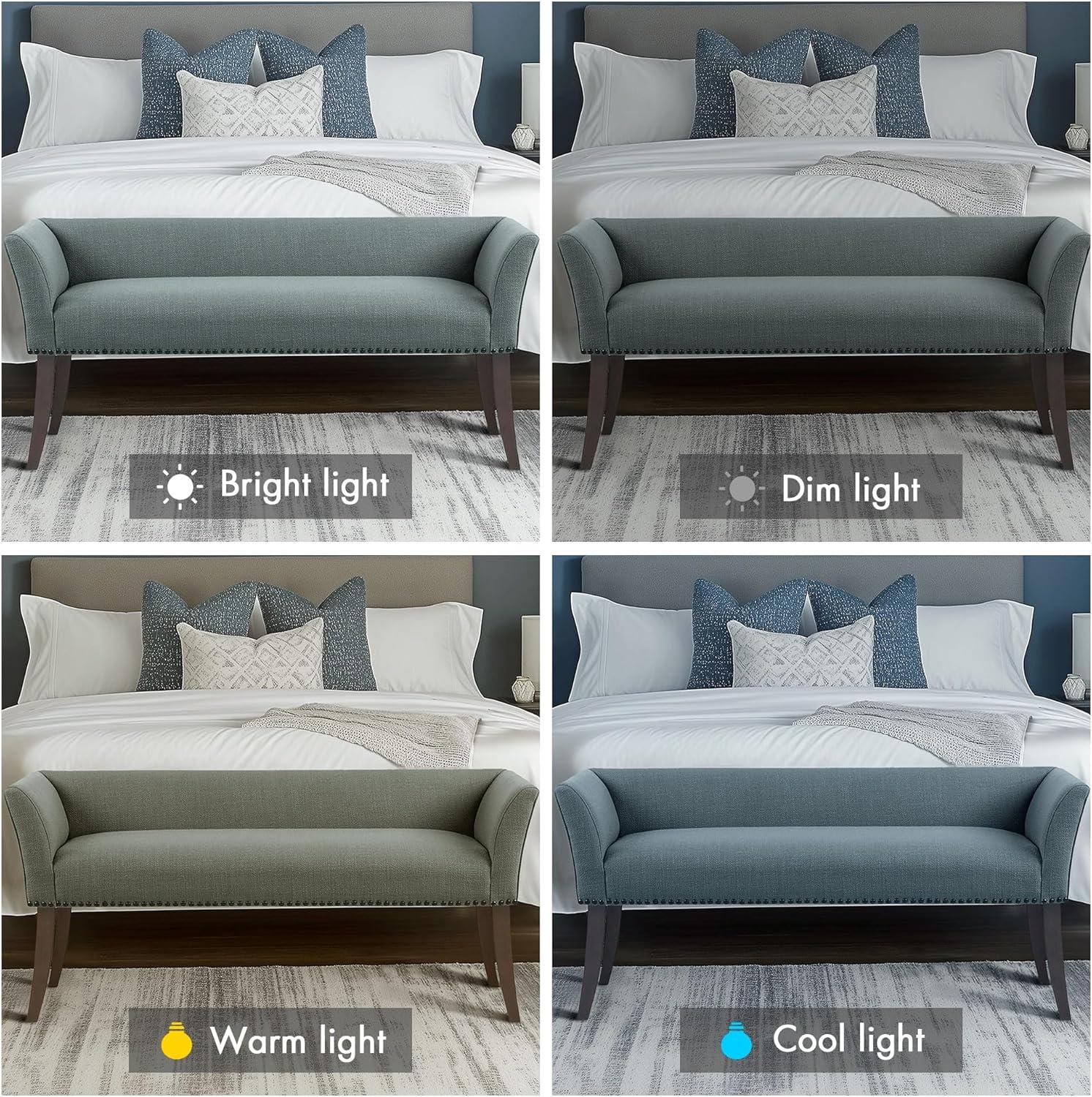 imageMadison Park Accent Bench for Living Room Upholstered with Nailhead Trim amp Padded Seat Entryway Bench Small End of Bed Bench with Back 495 W x 1925 D x 23 H Light BlueSlate Blue
