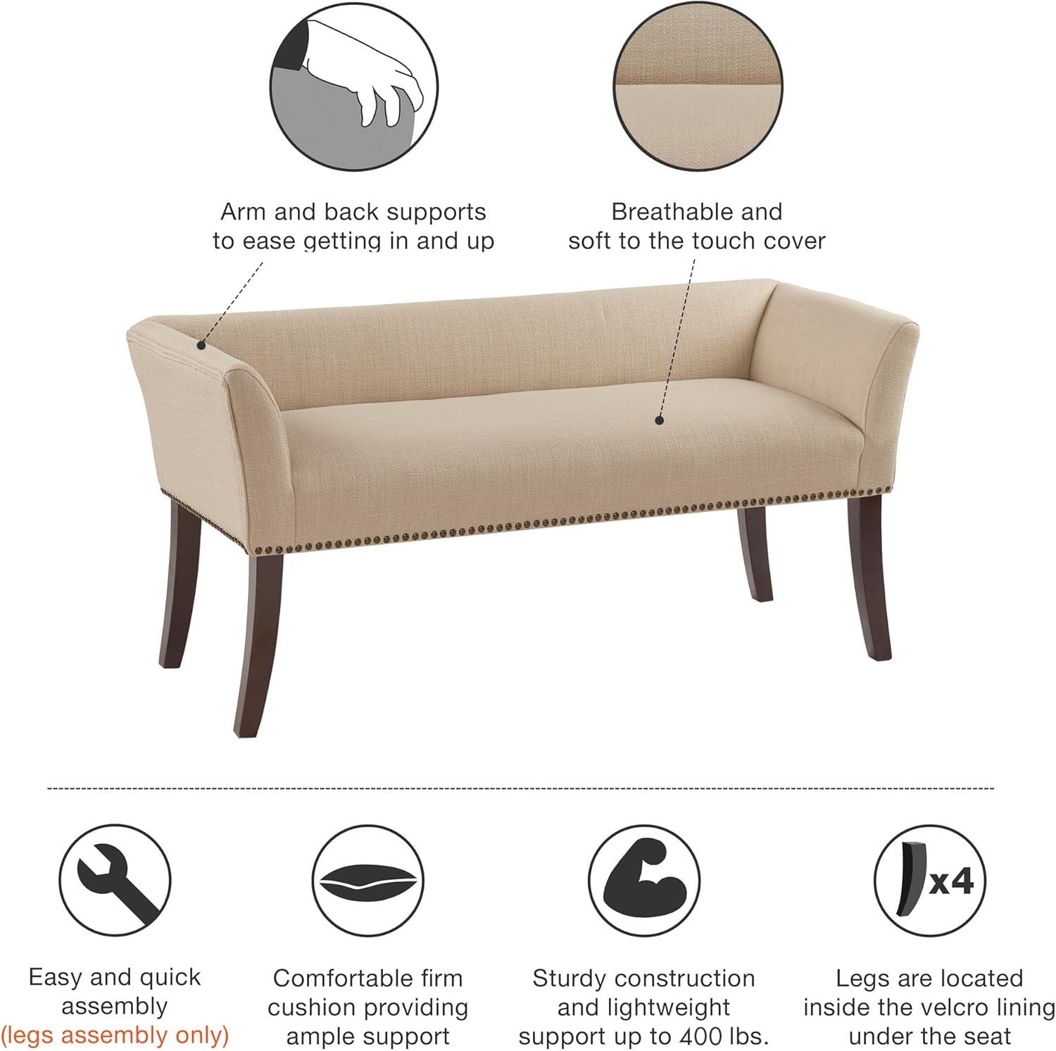 imageMadison Park Accent Bench for Living Room Upholstered with Nailhead Trim amp Padded Seat Entryway Bench Small End of Bed Bench with Back 495 W x 1925 D x 23 H Light BlueTan