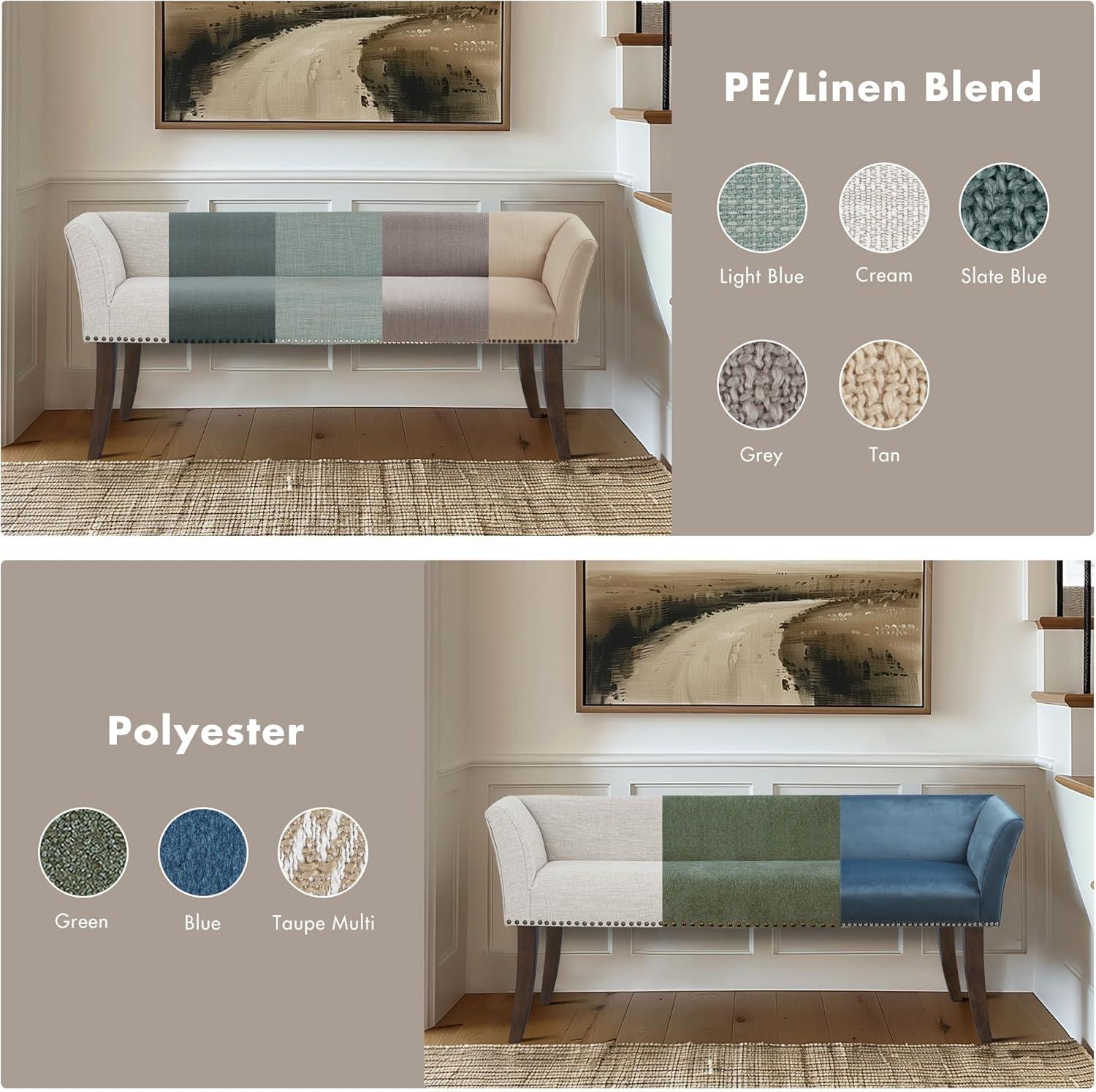 imageMadison Park Accent Bench for Living Room Upholstered with Nailhead Trim amp Padded Seat Entryway Bench Small End of Bed Bench with Back 495 W x 1925 D x 23 H Light BlueTaupe Multi
