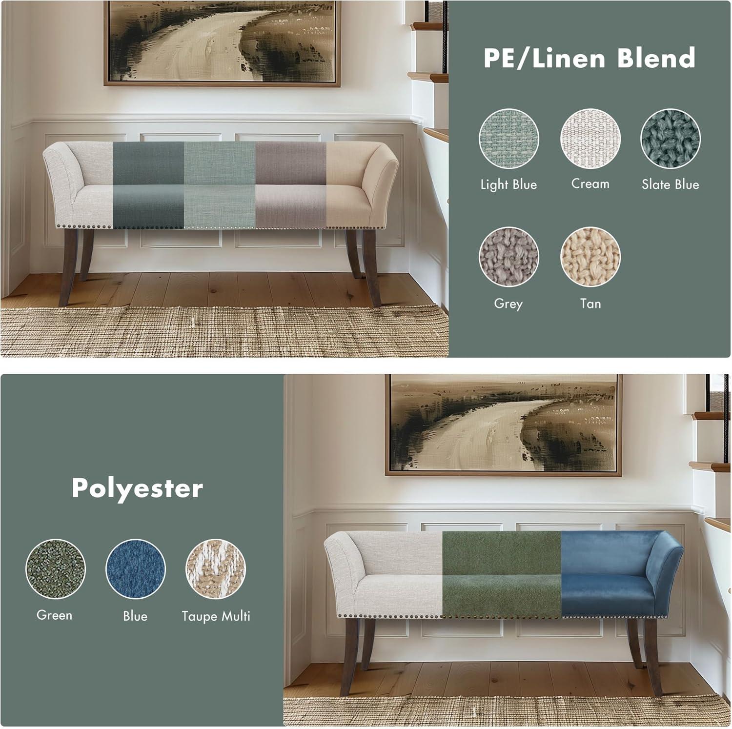 imageMadison Park Accent Bench for Living Room Upholstered with Nailhead Trim amp Padded Seat Entryway Bench Small End of Bed Bench with Back 495 W x 1925 D x 23 H Light BlueSlate Blue