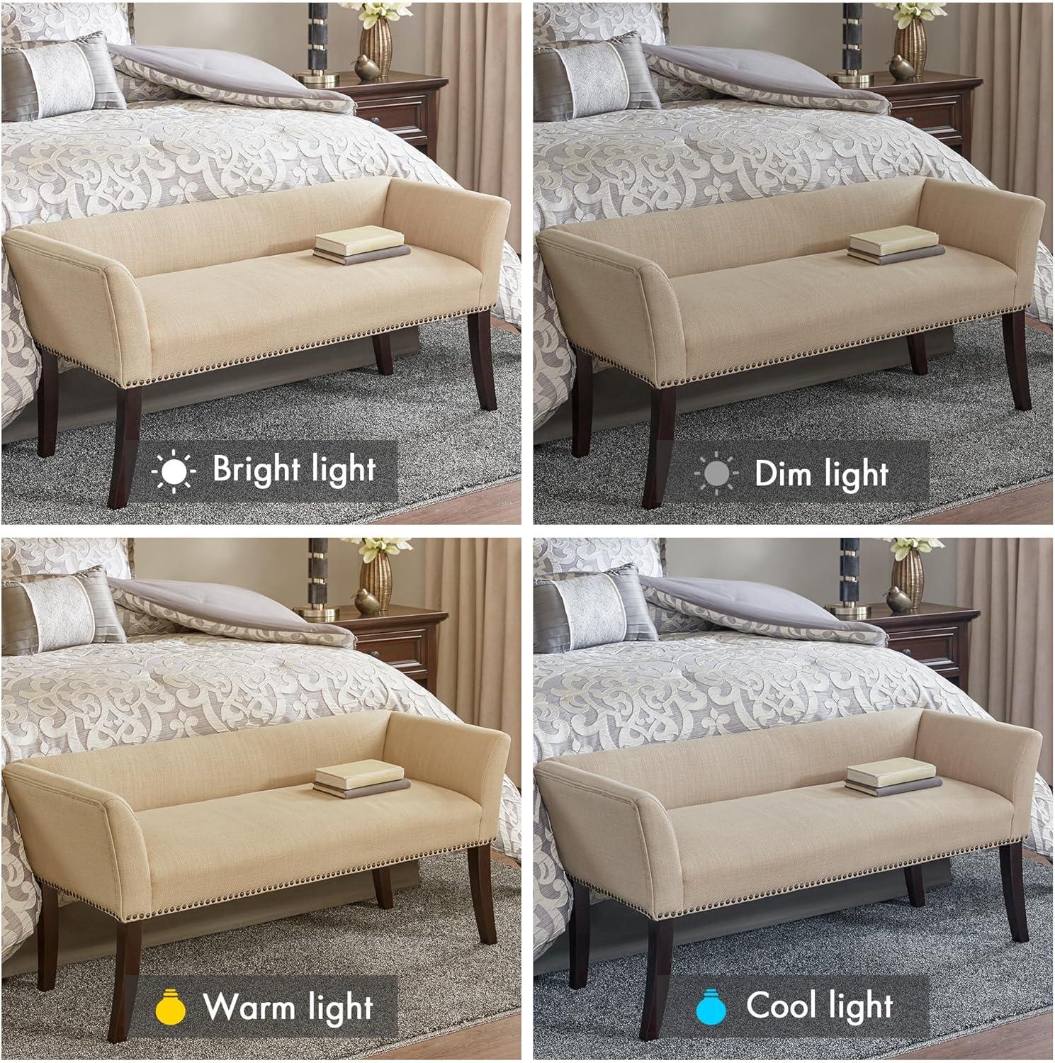 imageMadison Park Accent Bench for Living Room Upholstered with Nailhead Trim amp Padded Seat Entryway Bench Small End of Bed Bench with Back 495 W x 1925 D x 23 H Light BlueTan