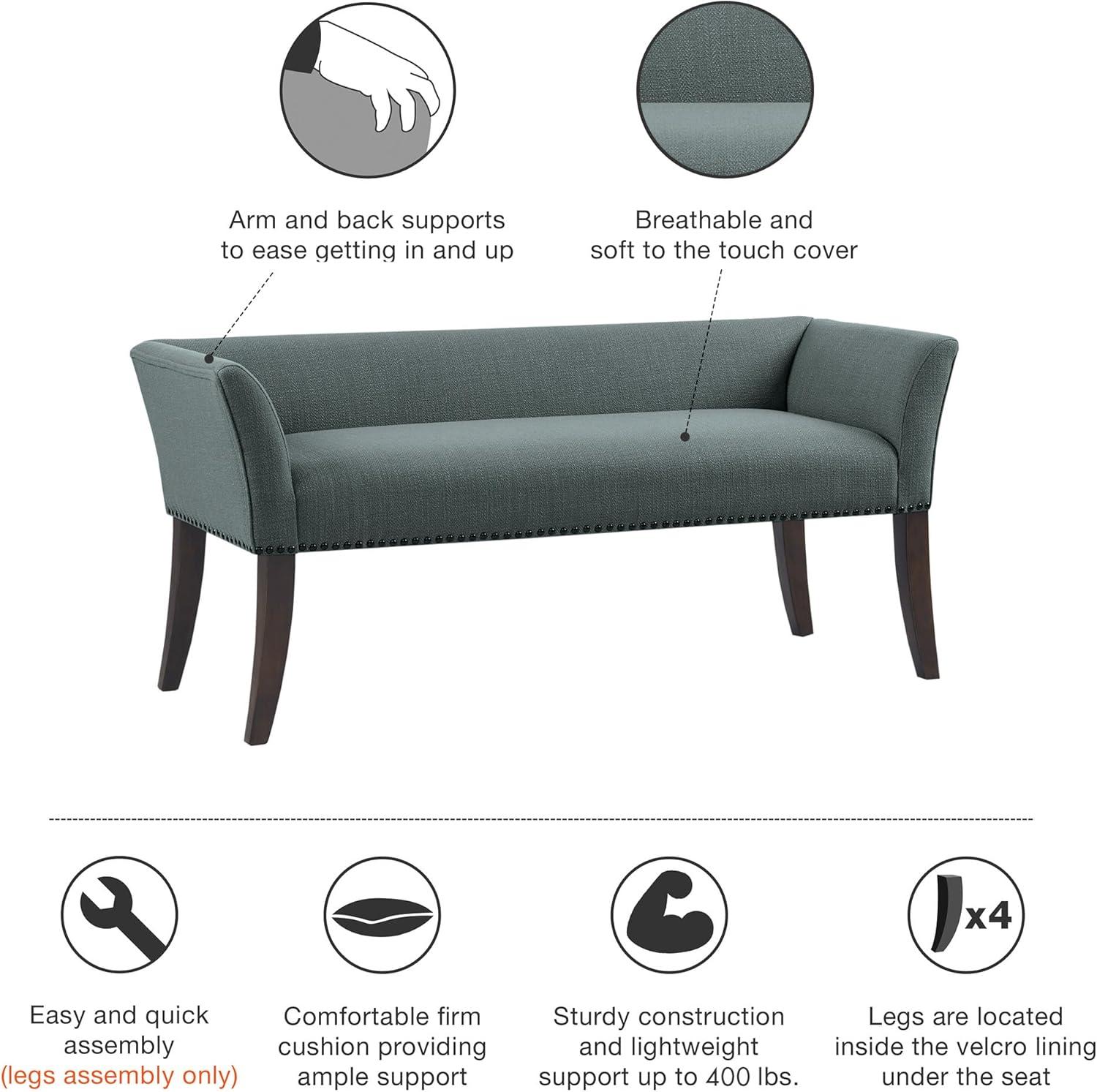 imageMadison Park Accent Bench for Living Room Upholstered with Nailhead Trim amp Padded Seat Entryway Bench Small End of Bed Bench with Back 495 W x 1925 D x 23 H Light BlueSlate Blue
