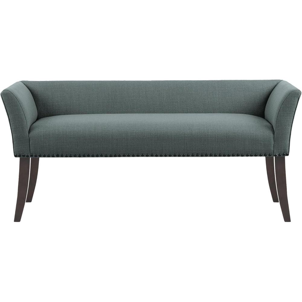 imageMadison Park Accent Bench for Living Room Upholstered with Nailhead Trim amp Padded Seat Entryway Bench Small End of Bed Bench with Back 495 W x 1925 D x 23 H Light BlueSlate Blue