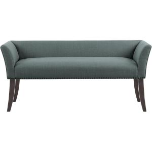 Madison Park Accent Bench for Living Room, Upholstered with Nailhead Trim, & Padded Seat Entryway Bench Small, End of Bed Bench with Back, 49.5″ W x 19.25″ D x 23″ H, Light Blue(Slate Blue)