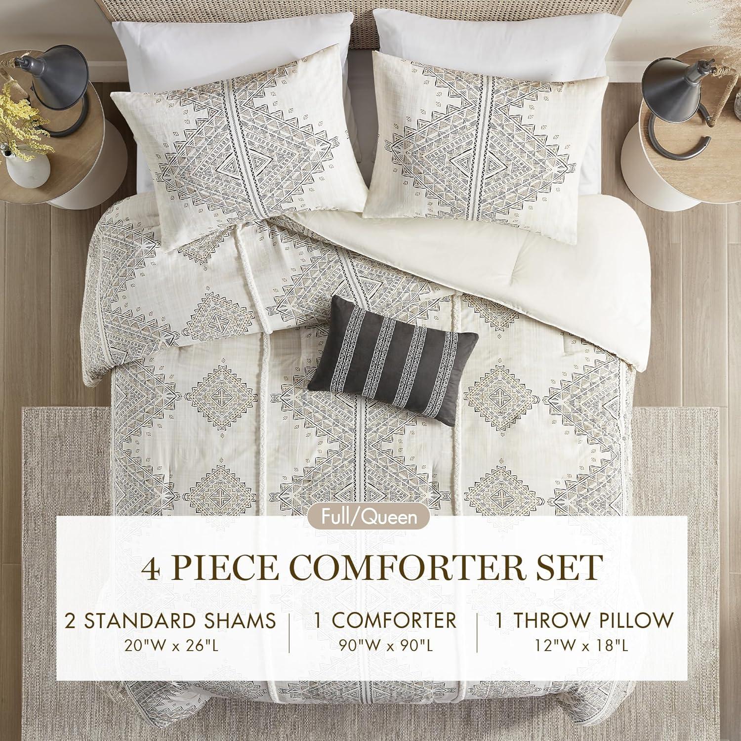 imageMadison Park King Comforter Set Boho Comforters with Chenille Trims All Seasons Microfiber Bedding Pillow amp Shams Ibiza Cal King BlackIvory 4 PieceBlackIvory