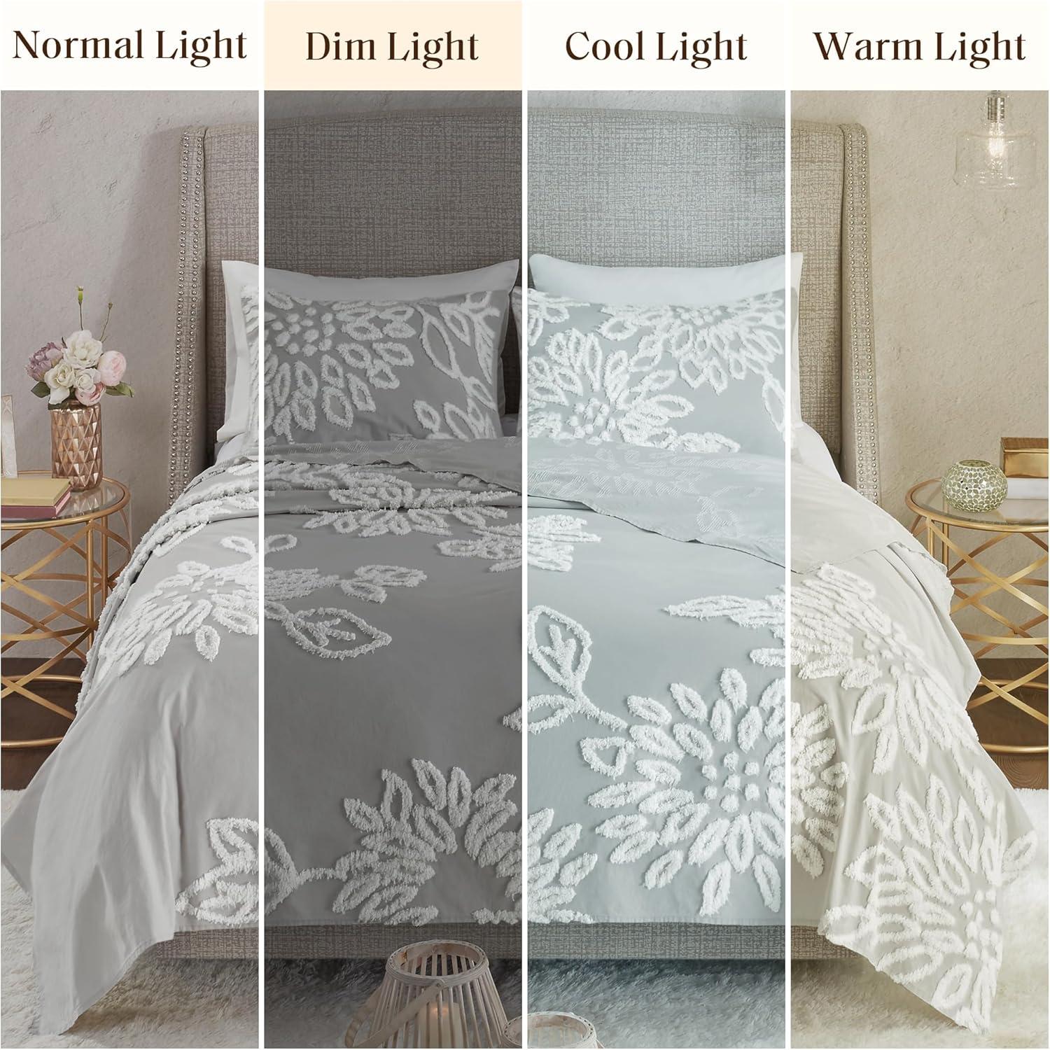 imageMadison Park King Comforter Set Floral Chenille Tufted Cotton Comforter for King Size Bed Soft amp Lightweight Down Alternative King Bedding Set Shams Veronica KingCal King GreyWhite 3 PieceGreyWhite