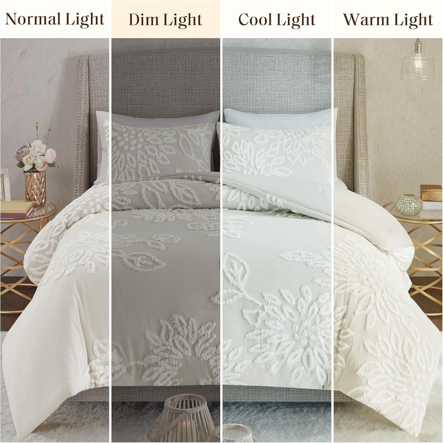 imageMadison Park King Comforter Set Floral Chenille Tufted Cotton Comforter for King Size Bed Soft amp Lightweight Down Alternative King Bedding Set Shams Veronica KingCal King GreyWhite 3 PieceOff White