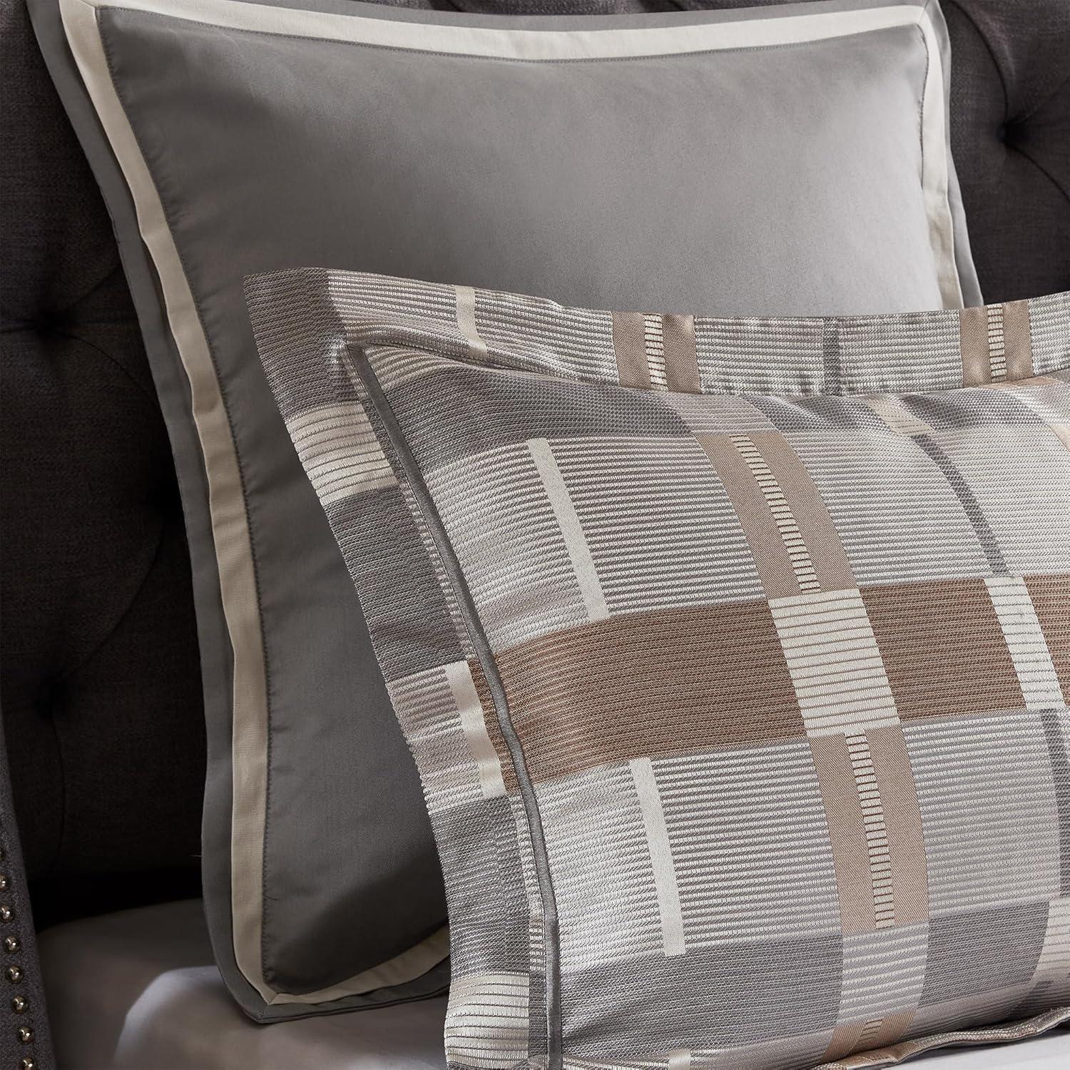 imageMadison Park King Comforter Set Jacquard Geometric Oversized Comforters King Size Bed All Season Down Alternative Overfilled King Size Comforter Prescott Taupe 9 PieceTaupe