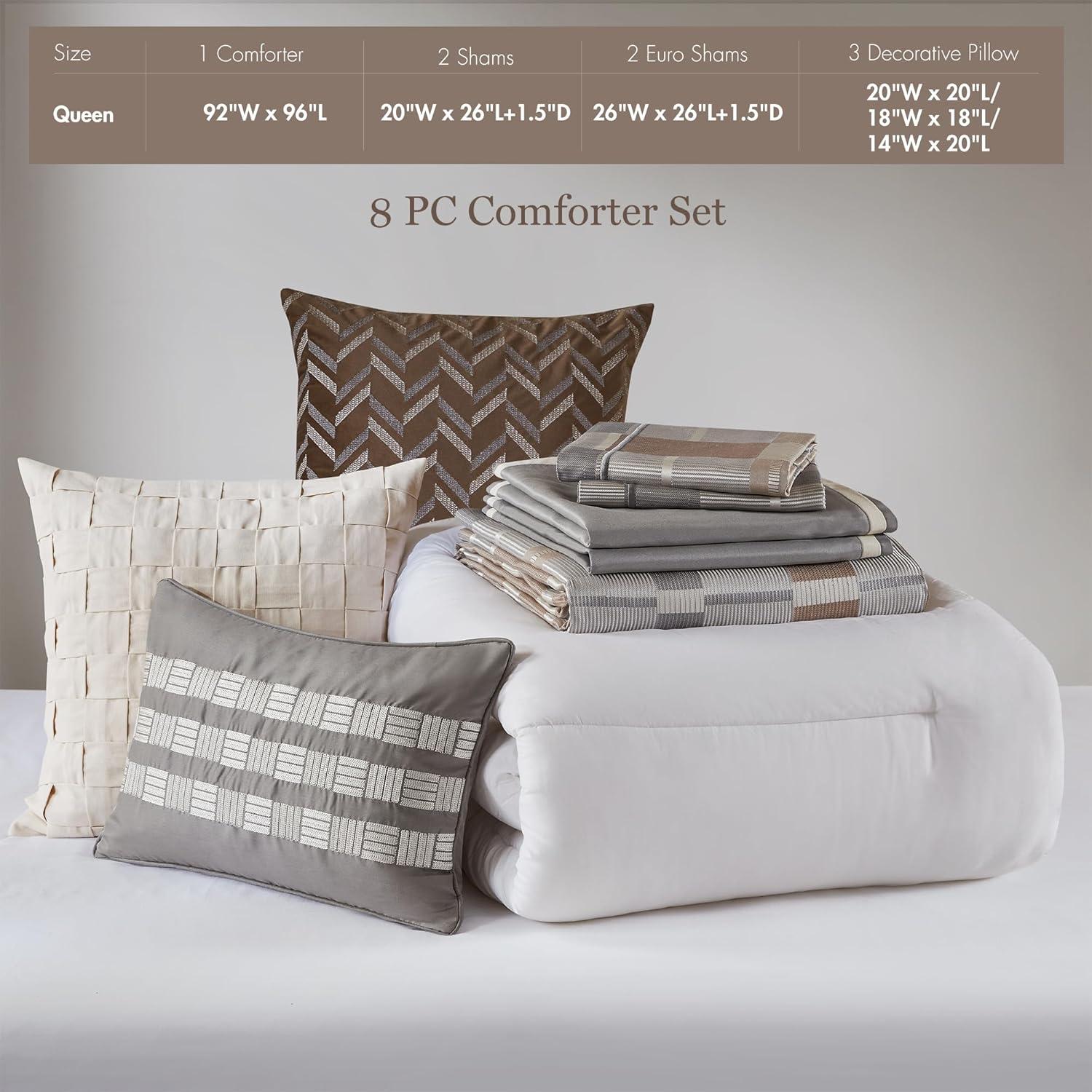 imageMadison Park King Comforter Set Jacquard Geometric Oversized Comforters King Size Bed All Season Down Alternative Overfilled King Size Comforter Prescott Taupe 9 PieceTaupe