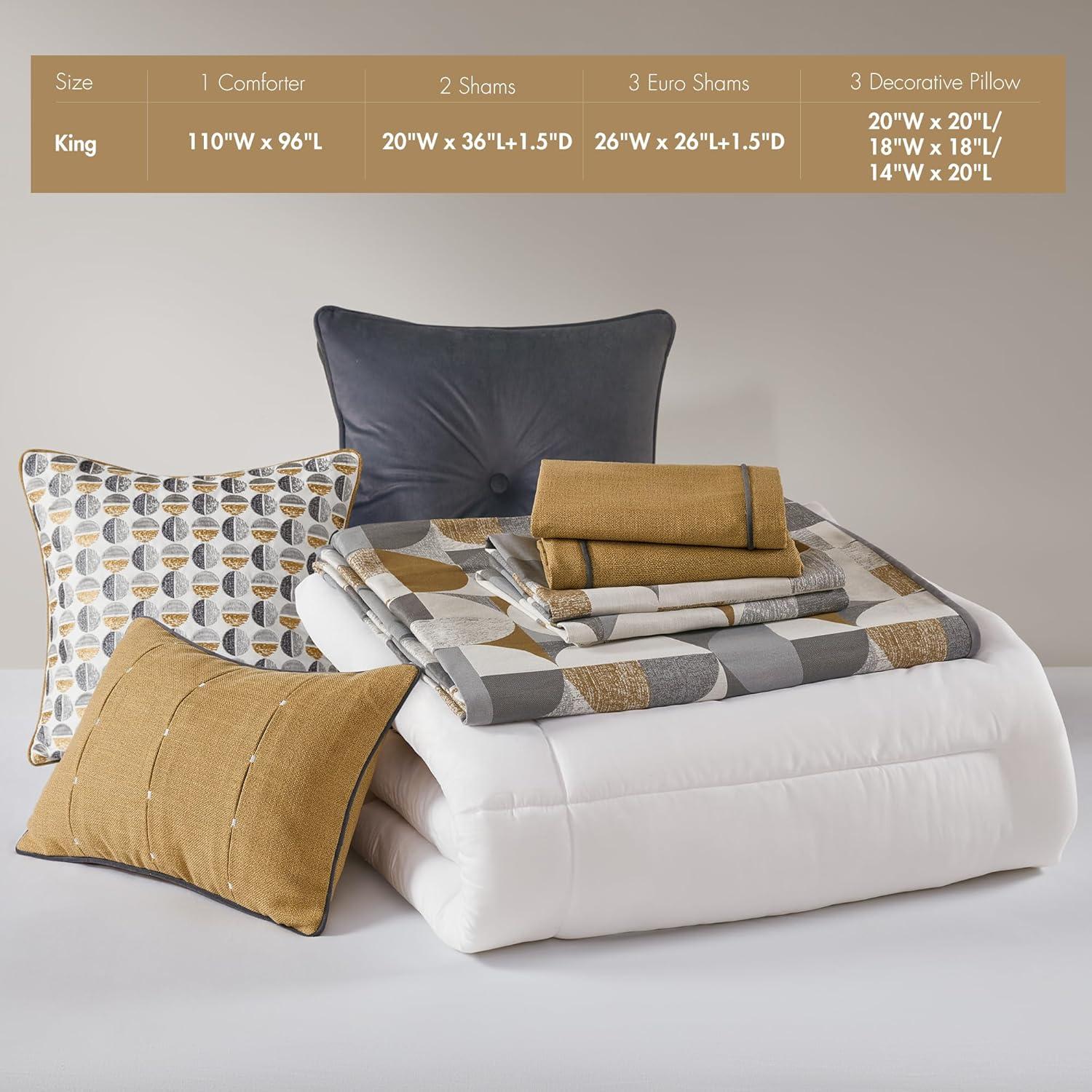 imageMadison Park King Comforter Set Jacquard Scandinavian Geometric Oversized Comforters King Size Bed All Season Bedding King Size Comforter Shams Pillows Cirque Gold 9 PieceGold