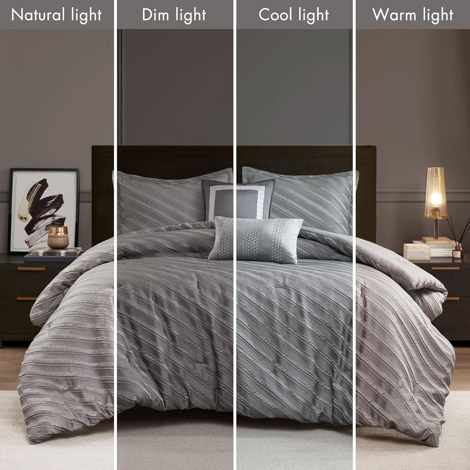 imageMadison Park King Comforter Set Raised Jacquard Texture Comforters King Size Bed All Season Down Alternative Bedding King Size Comforter Decorative Pillows Matching Shams Riva King Beige 5 PieceGrey