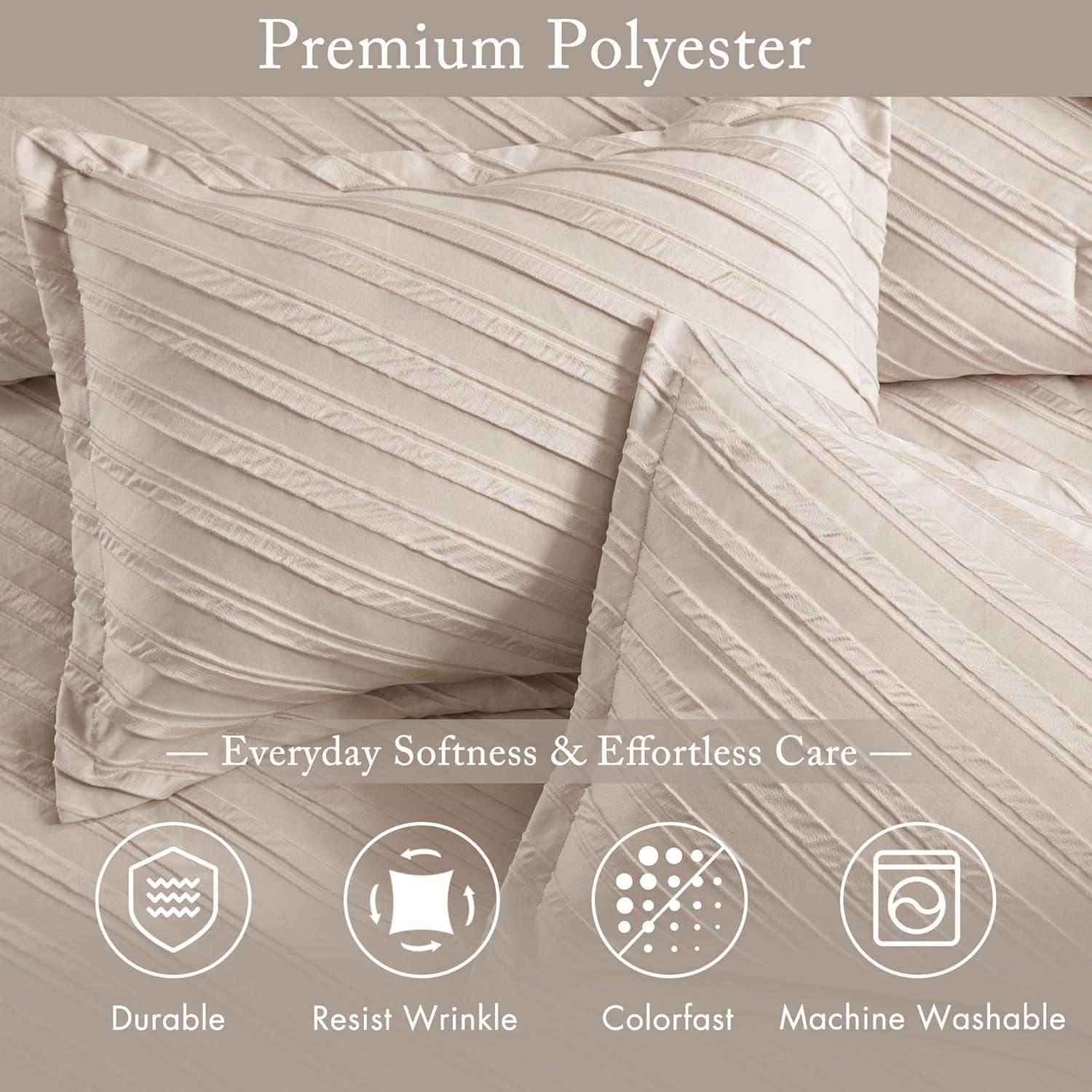imageMadison Park King Comforter Set Raised Jacquard Texture Comforters King Size Bed All Season Down Alternative Bedding King Size Comforter Decorative Pillows Matching Shams Riva King Beige 5 PieceBeige