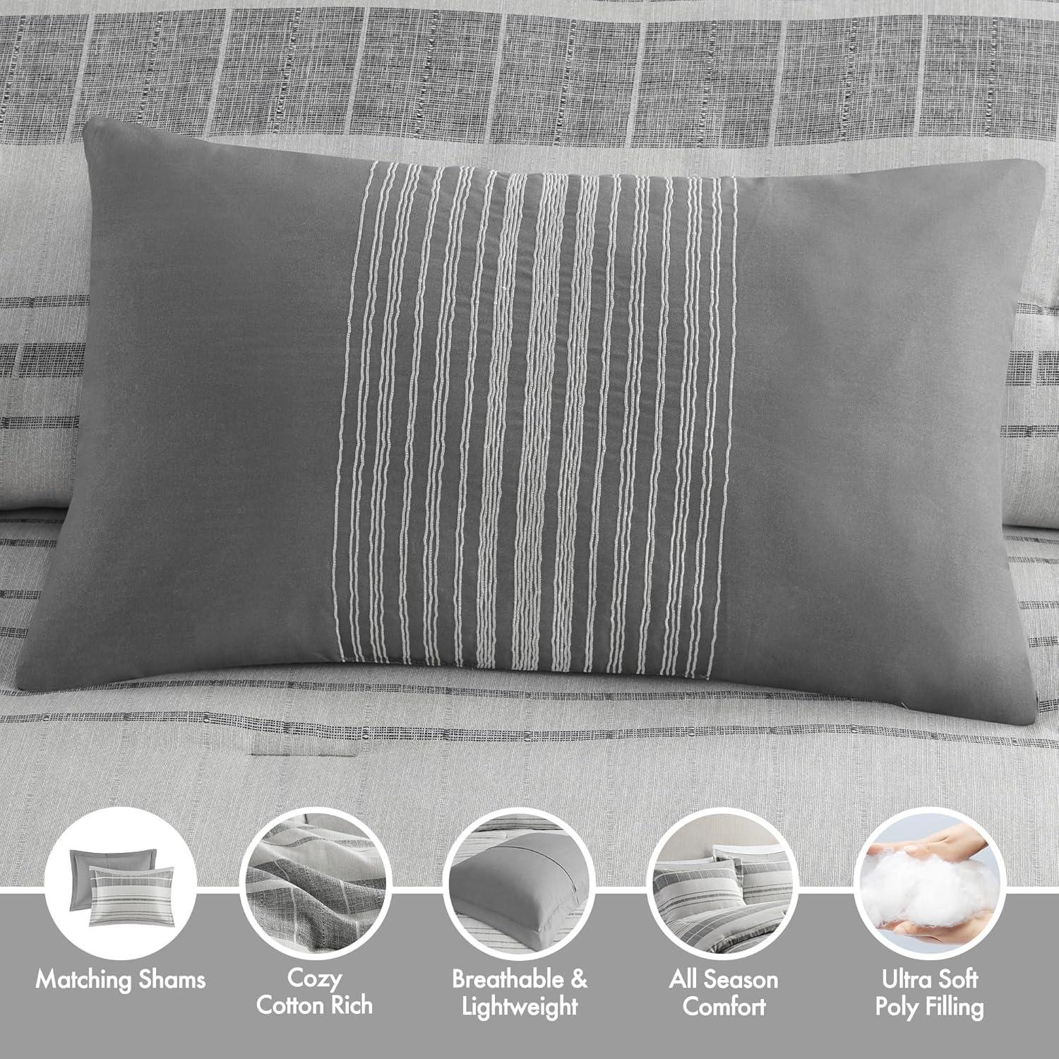 imageMadison Park King Comforter Set Stripes Comforter for King Size Bed LinenLike Cotton Rich All Season amp Lightweight Queen Bed Set amp Shams Farmhouse Rhodes KingCal King GreyMulti 3 PieceGreyMulti
