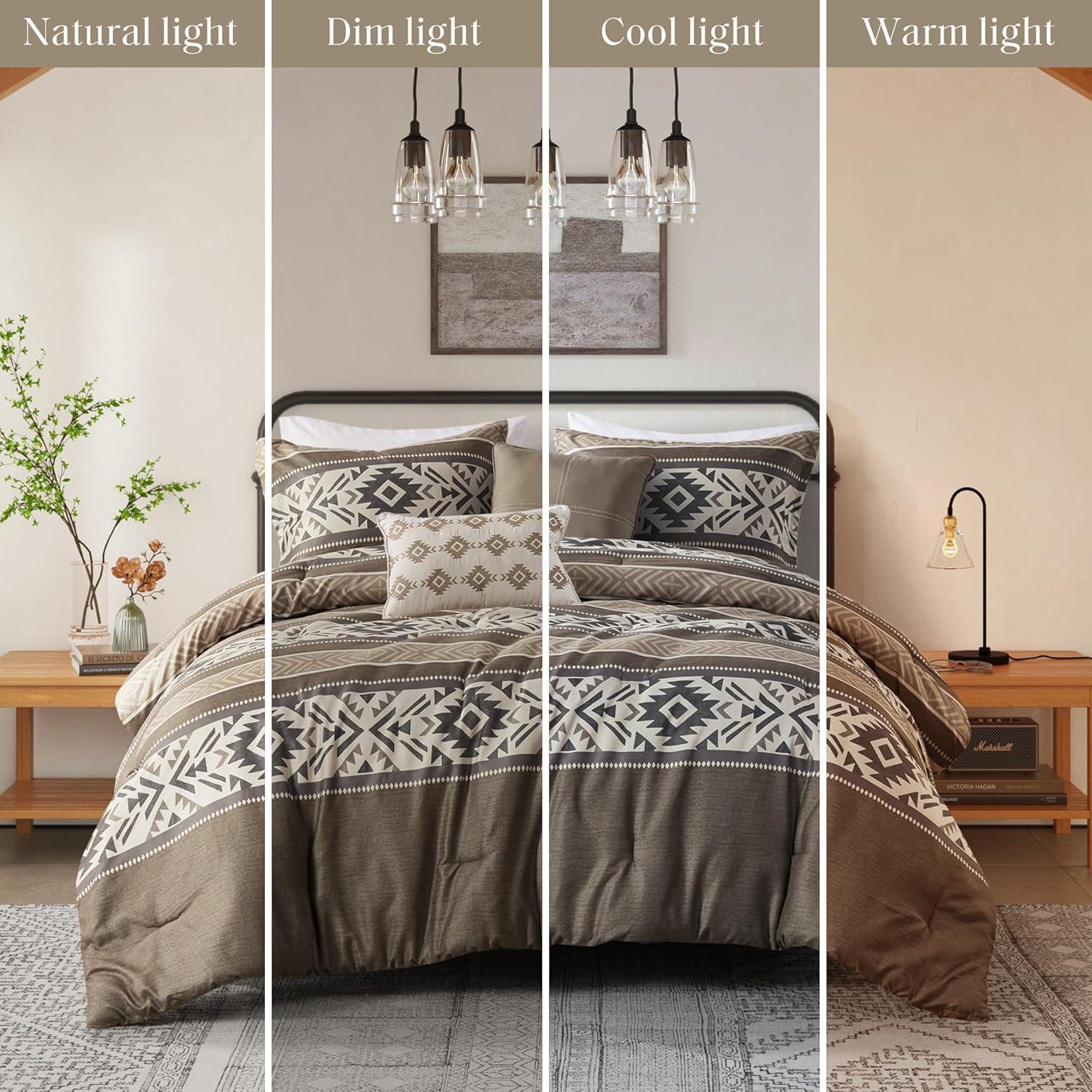 imageMadison Park Queen Comforter Set Stripes Herringbone Southwestern Boho Comforters Queen Size All Season Lightweight amp Fluffy Microfiber Bed Set 2 Dcor Pillows Mariposa FullQueen Brown 5 PieceBrown