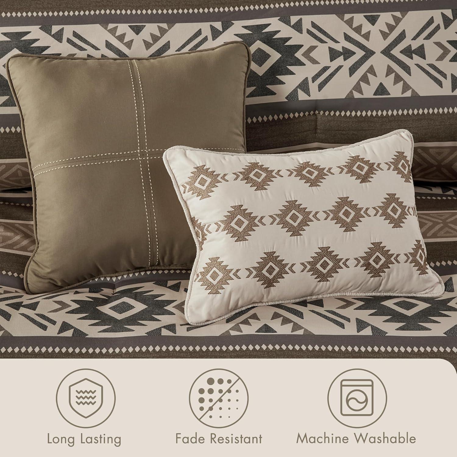 imageMadison Park Queen Comforter Set Stripes Herringbone Southwestern Boho Comforters Queen Size All Season Lightweight amp Fluffy Microfiber Bed Set 2 Dcor Pillows Mariposa FullQueen Brown 5 PieceBrown