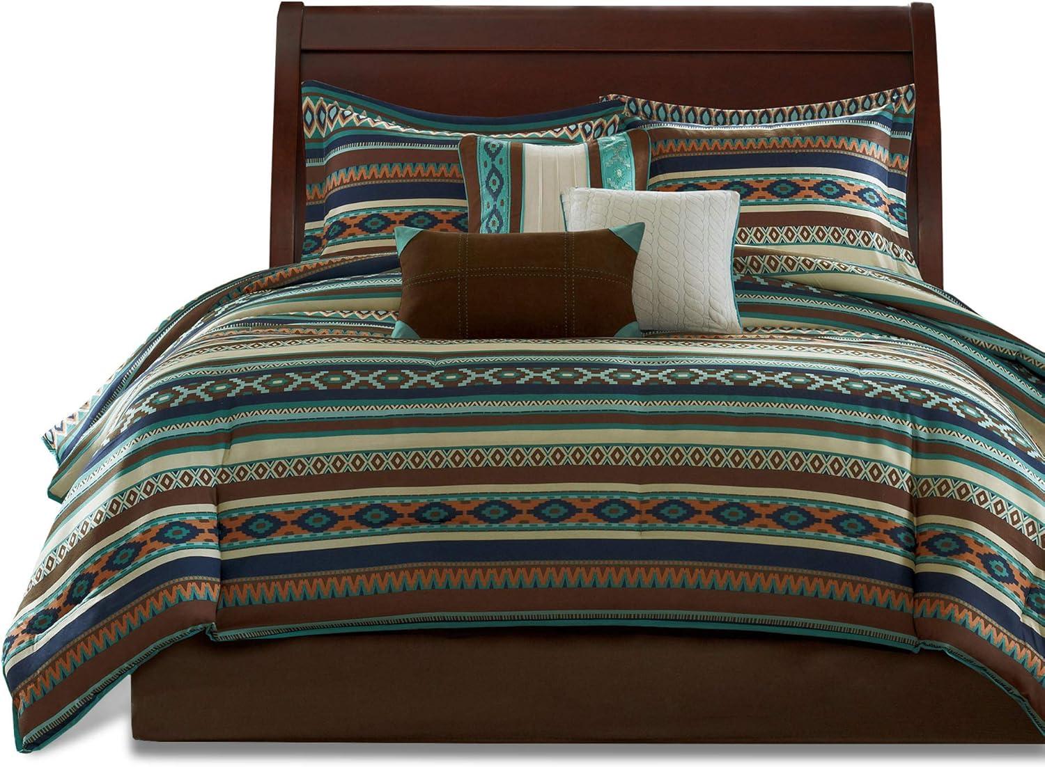 imageMadison Park Queen Comforter Set Stripes Herringbone Southwestern Boho Comforters Queen Size All Season Lightweight amp Fluffy Microfiber Bed Set 2 Dcor Pillows Mariposa FullQueen Brown 5 PieceIkat Blue